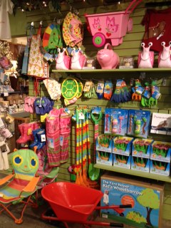 Home décor and gifts are a specialty, including children's gardening supplies.